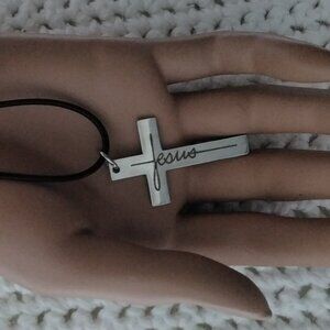 Men's Womens Religious Jesus Cross Pendant Leather Cord Necklace